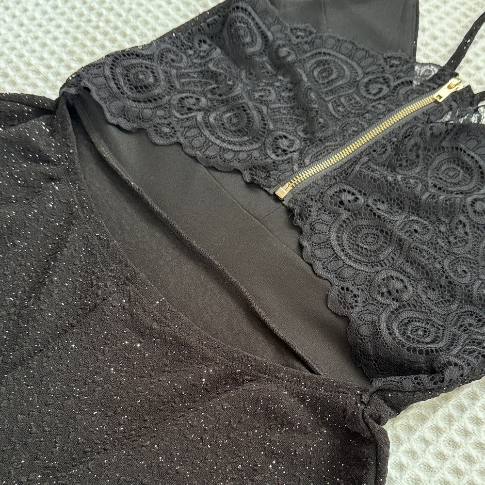 J for Justify Black Sparkle Hi-Lo Dress w/Spaghetti Straps & lace back. EUC M - Picture 8 of 9